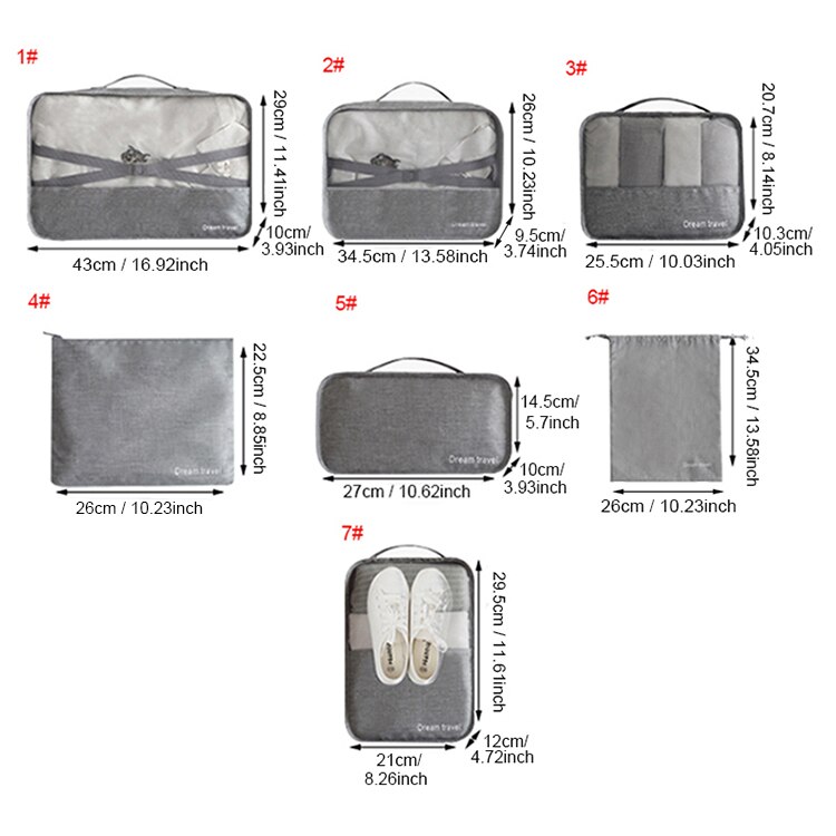 Travel Zippered Clothes Organizers 7 pcs/Set Travel Zippered Clothes Organizers 7 pcs/Set